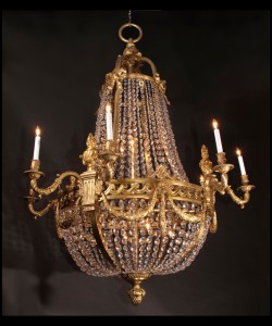 Three Bronze & Crystal Empire Chandeliers Three Bronze & Crystal Empire Chandeliers