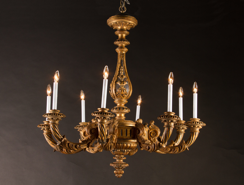 Beautiful Italian 19th Century Hand, Carved Wood Painted Chandelier